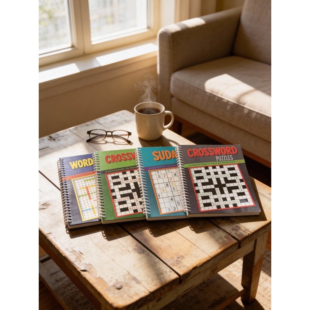 Wordsearch Sudoku & Crossword Puzzle Books Set Of 4 Spiral Bound 80 Pages Each B